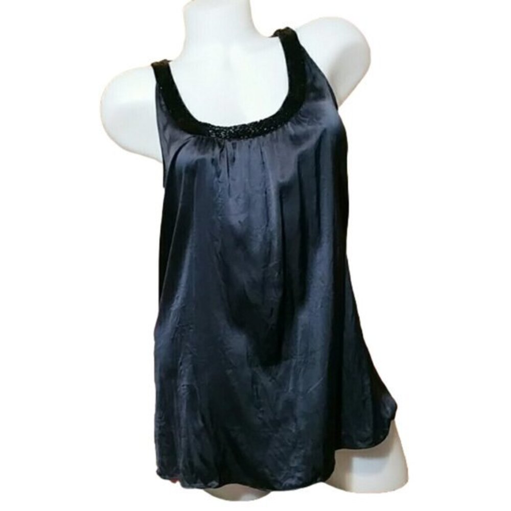 Express Design Studio Black Sequin Silk Tank Scoop Neckline Womens Size Medium